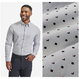 Mizzen + Main Classic Leeward Pink Gray Diamond Print Shirt S NWT